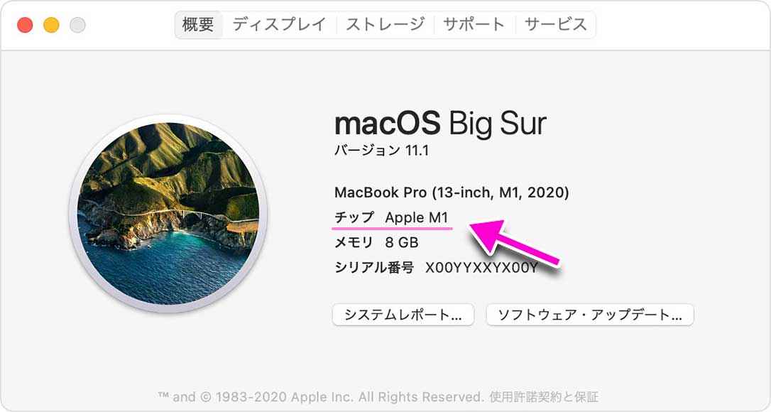 この Mac についてのポップアップウインドウのキャプチャ